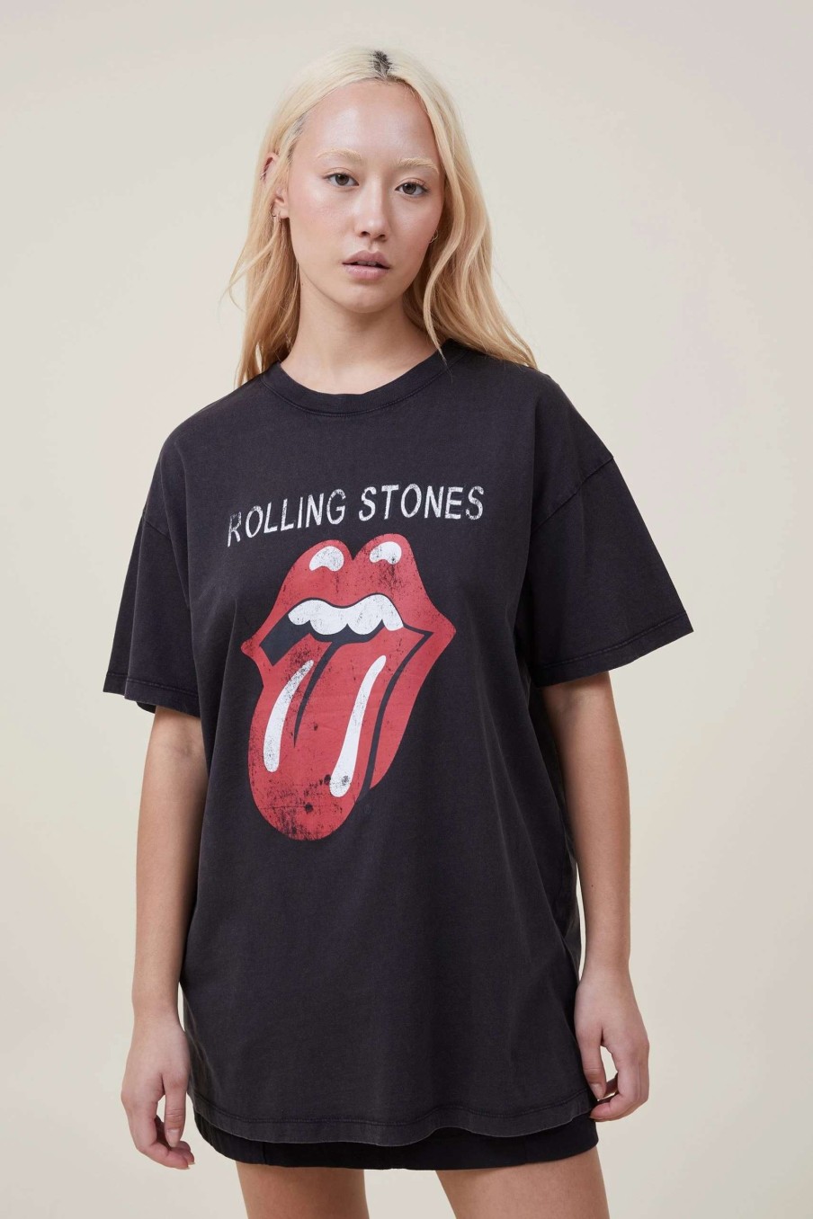 Graphic T-Shirts * | Cotton On Women Oversized Rolling Stones Music Tee