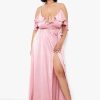 Maxi Dresses * | Plus Satin Cold Shoulder Wrap Maxi Dress