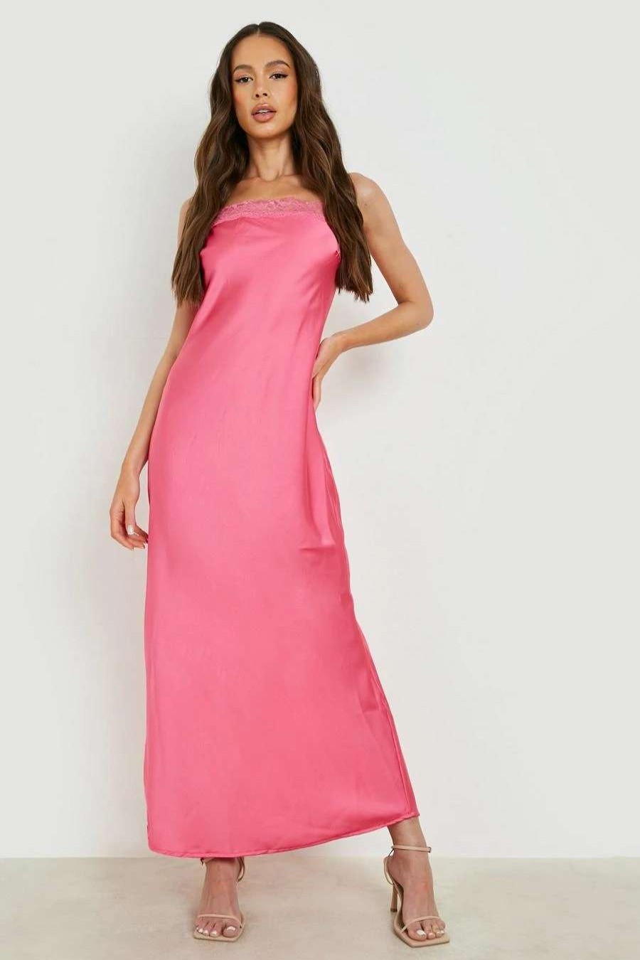 Maxi Dresses * | Satin Lace Trim Maxi Slip Dress