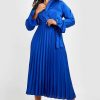 Maxi Dresses * | Plus Satin Pleated Midaxi Dress