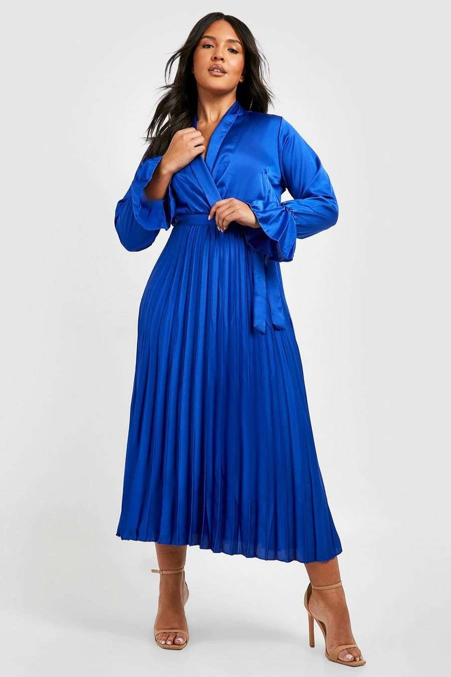 Maxi Dresses * | Plus Satin Pleated Midaxi Dress