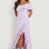 Maxi Dresses * | Petite Ruffle Bardot Split Leg Maxi Dress