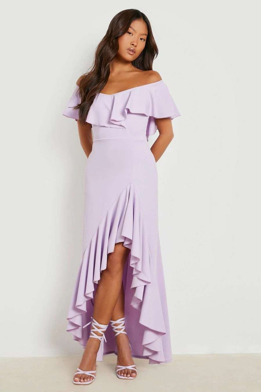 Maxi Dresses * | Petite Ruffle Bardot Split Leg Maxi Dress