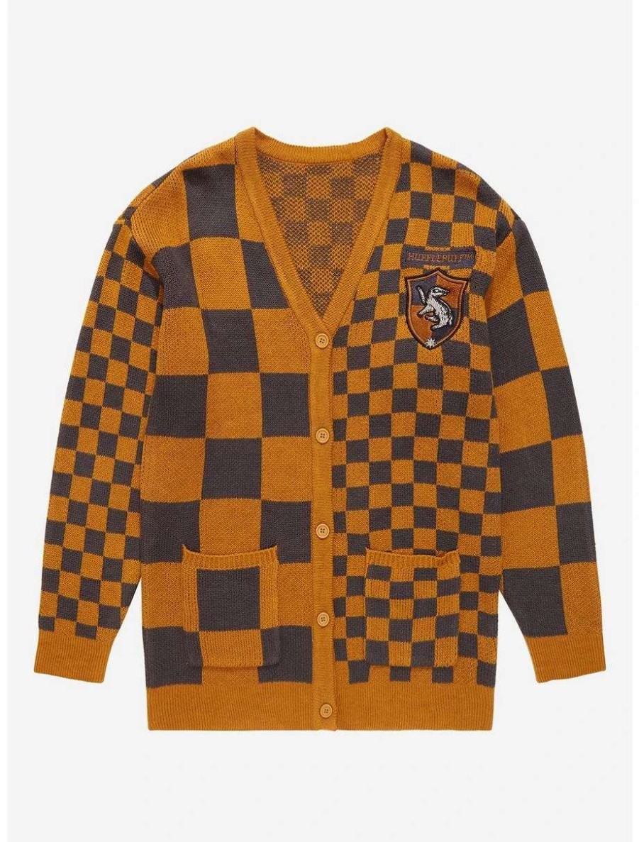 Cardigans * | Harry Potter Hufflepuff Checkered Women'S Cardigan Boxlunch Exclusive