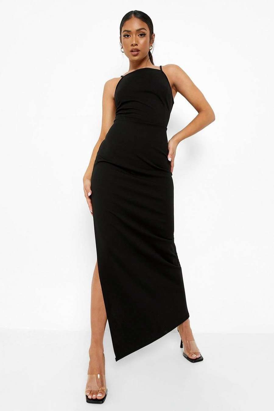 Maxi Dresses * | Petite Square Neck Split Leg Scuba Maxi Dress