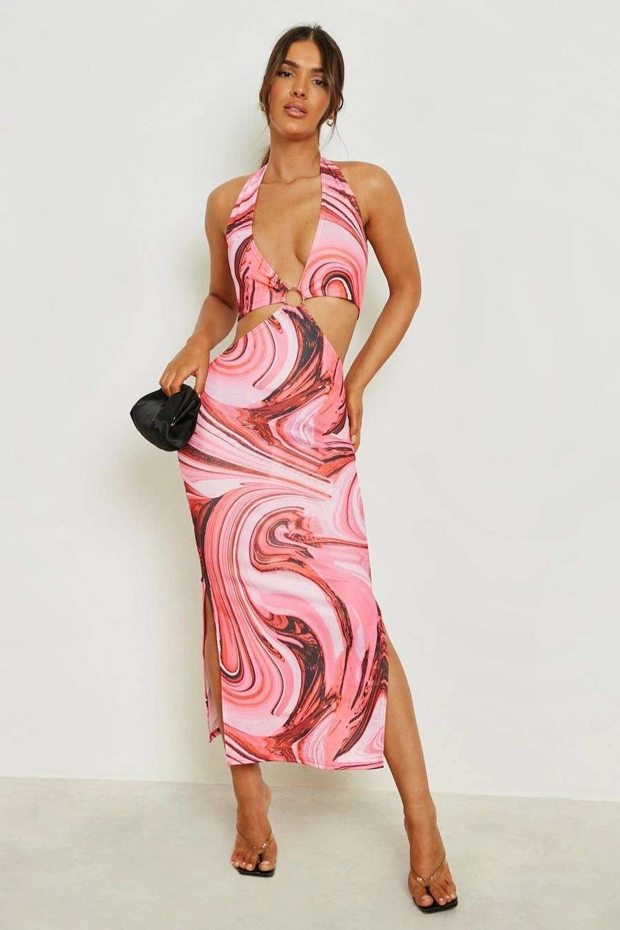 Maxi Dresses * | Marble Cut Out Front Side Split Maxi Dress