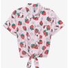 Button-Up Tops * | Sanrio Hello Kitty Strawberries Women'S Tie-Front Woven Top Boxlunch Exclusive