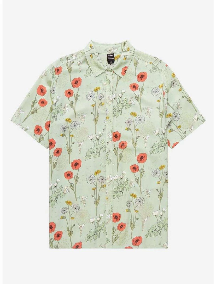 Button-Up Tops * | Her Universe Disney Peter Pan Tinker Bell Floral Women'S Oversized Woven Button-Up Boxlunch Exclusive