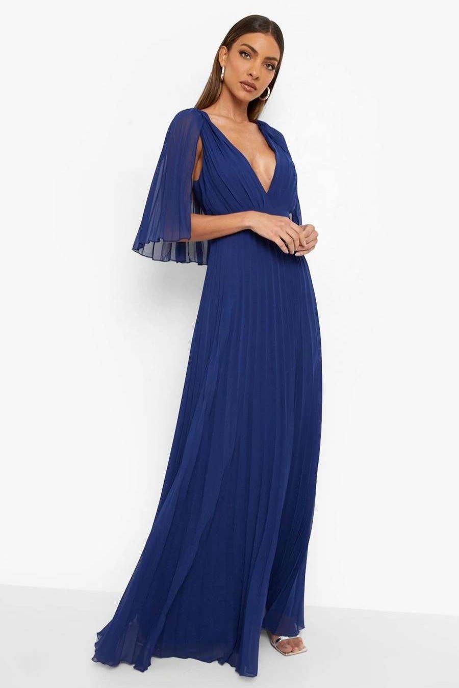 Maxi Dresses * | Pleated Cape Detail Bridesmaid Maxi Dress