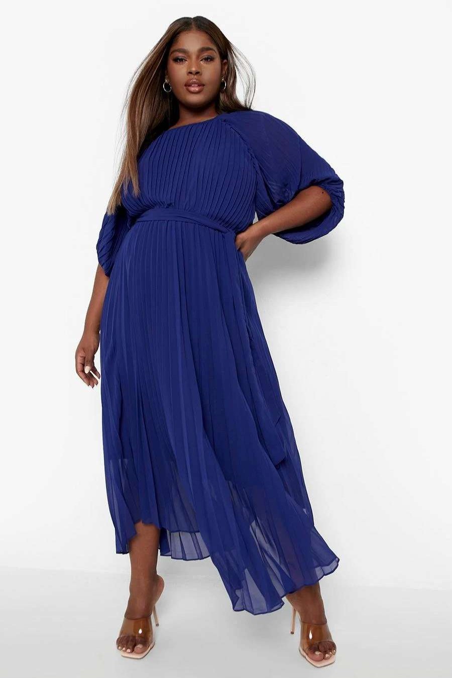 Maxi Dresses * | Plus Pleated Puff Sleeve Midaxi Dress