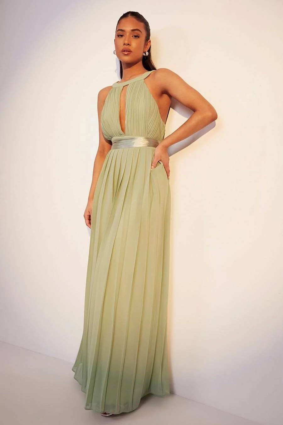 Maxi Dresses * | Petite Pleated Belted Maxi Dress