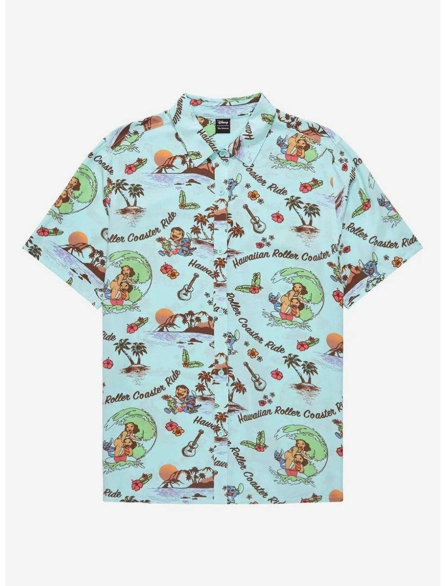 Button-Up Tops * | Boxlunch Our Universe Disney Lilo & Stitch Hawaiian Roller Coaster Ride Woven Button-Up