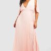 Maxi Dresses * | Plus Bridesmaid Pleated Cape Maxi Dress