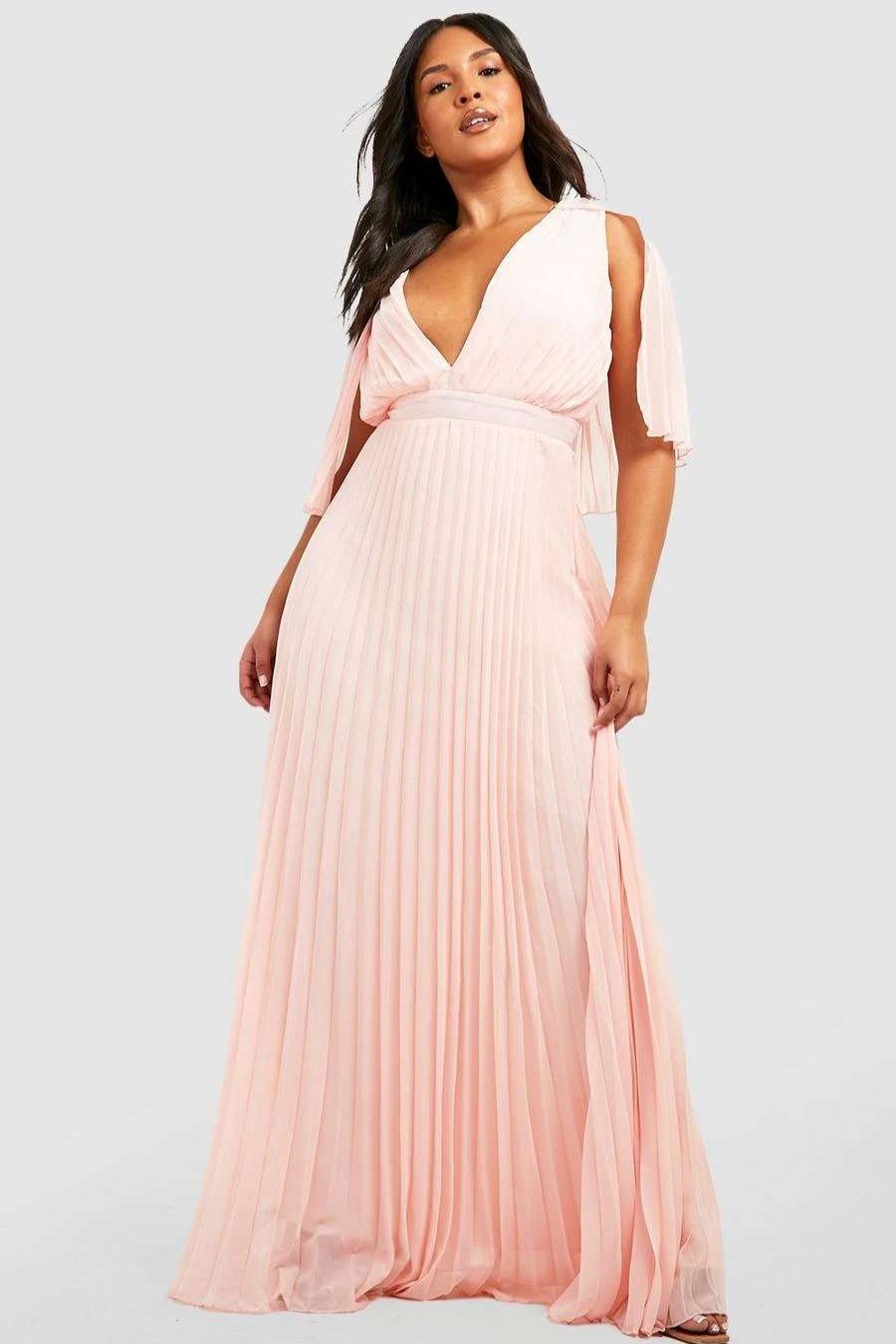 Maxi Dresses * | Plus Bridesmaid Pleated Cape Maxi Dress