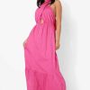 Maxi Dresses * | Cotton Wrap Halterneck Drop Hem Maxi Dress