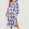 Maxi Dresses * | Floral Plunge Shirred Midaxi Dress