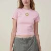 Graphic T-Shirts * | Cotton On Women Lcn Smiley Fitted Longline Tee