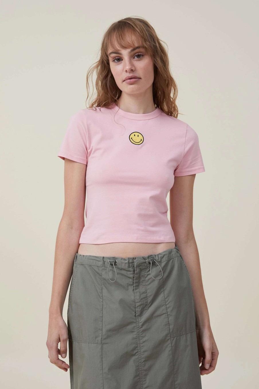 Graphic T-Shirts * | Cotton On Women Lcn Smiley Fitted Longline Tee