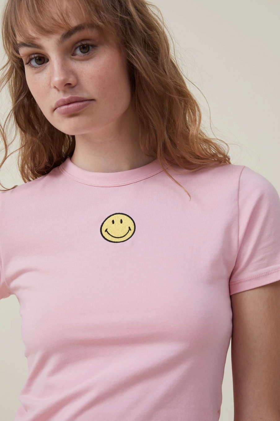 Graphic T-Shirts * | Cotton On Women Lcn Smiley Fitted Longline Tee