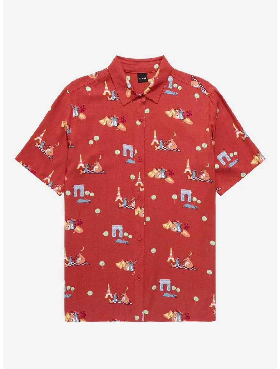 Button-Up Tops * | Boxlunch Disney Pixar Ratatouille Remy & Emile Scenic Allover Print Women'S Woven Button-Up