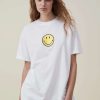 Graphic T-Shirts * | Cotton On Women Lcn Smiley Boyfriend Fit Graphic Tee Lcn Smi Smiley Smile/Vintage White