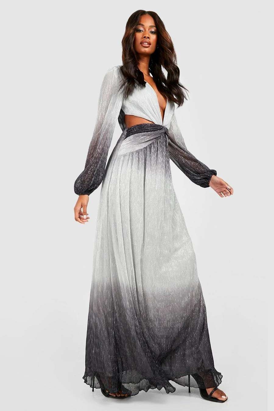 Maxi Dresses * | Metallic Cut Out Plunge Maxi Dress