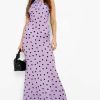 Maxi Dresses * | Polka Dot Twist Neck Maxi Dress