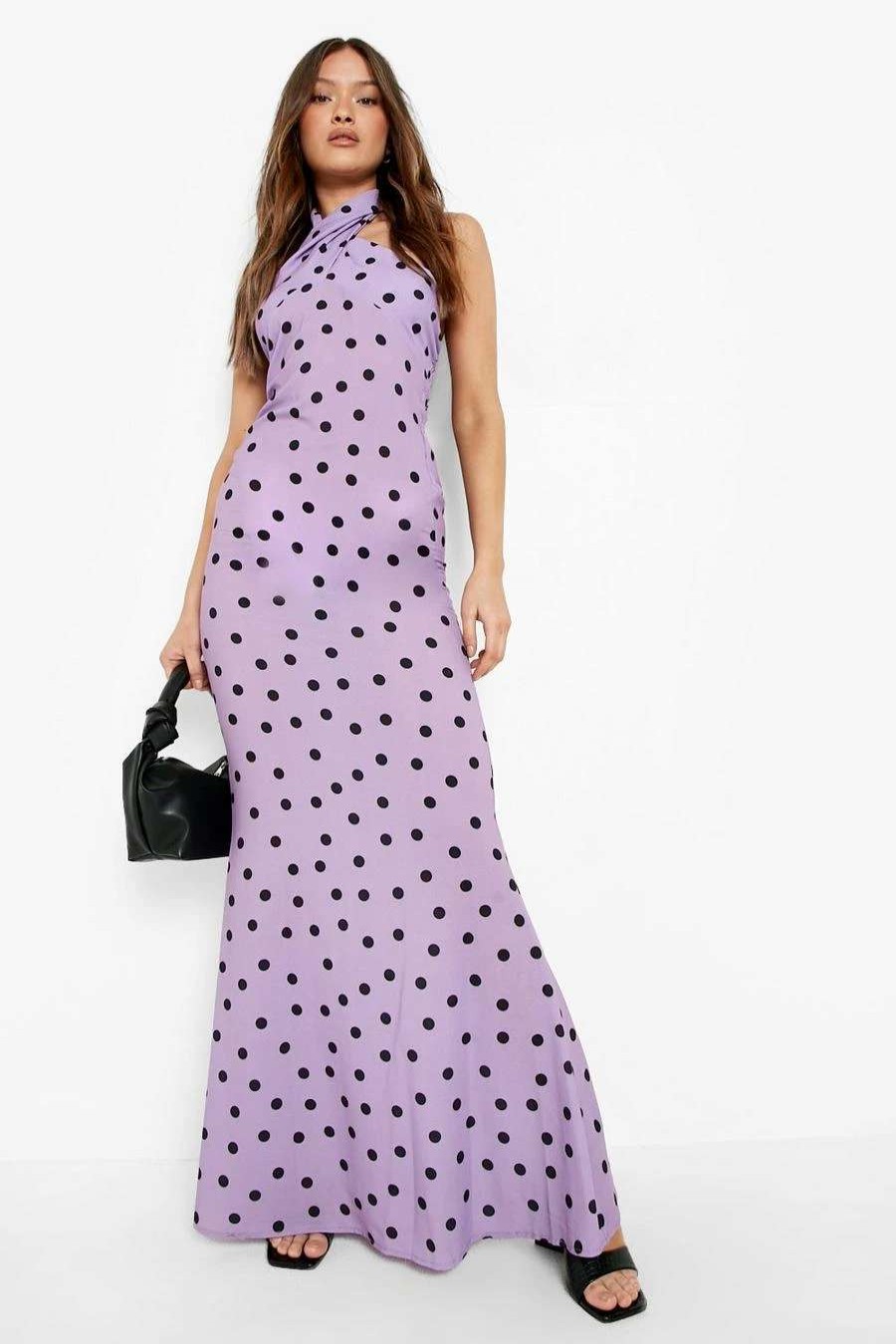 Maxi Dresses * | Polka Dot Twist Neck Maxi Dress