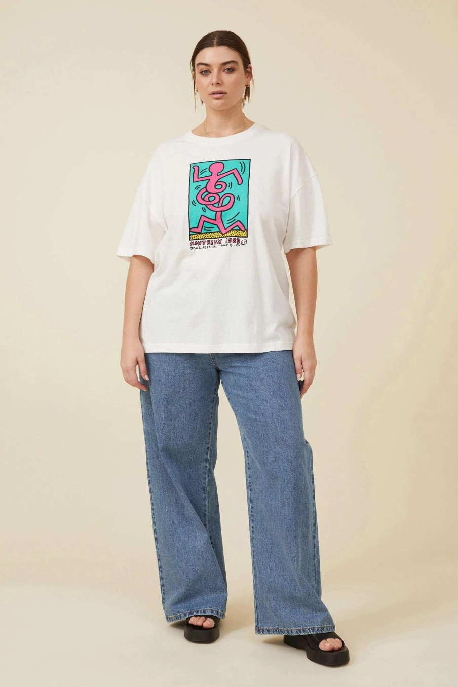 Graphic T-Shirts * | Cotton On Women Curve Special Edition Keith Haring Tee Lcn Kh Keith Haring Montreux/Vintage White