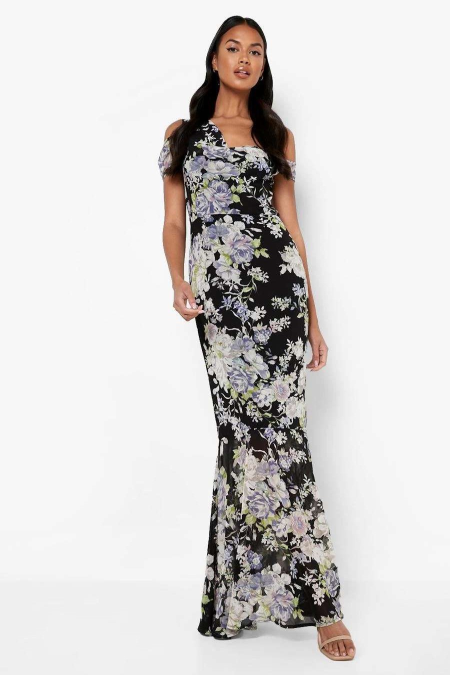 Maxi Dresses * | Floral Cowl Frill Hem Maxi Dress