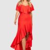 Maxi Dresses * | Plus Ruffle Off The Shoulder Split Leg Maxi Dress