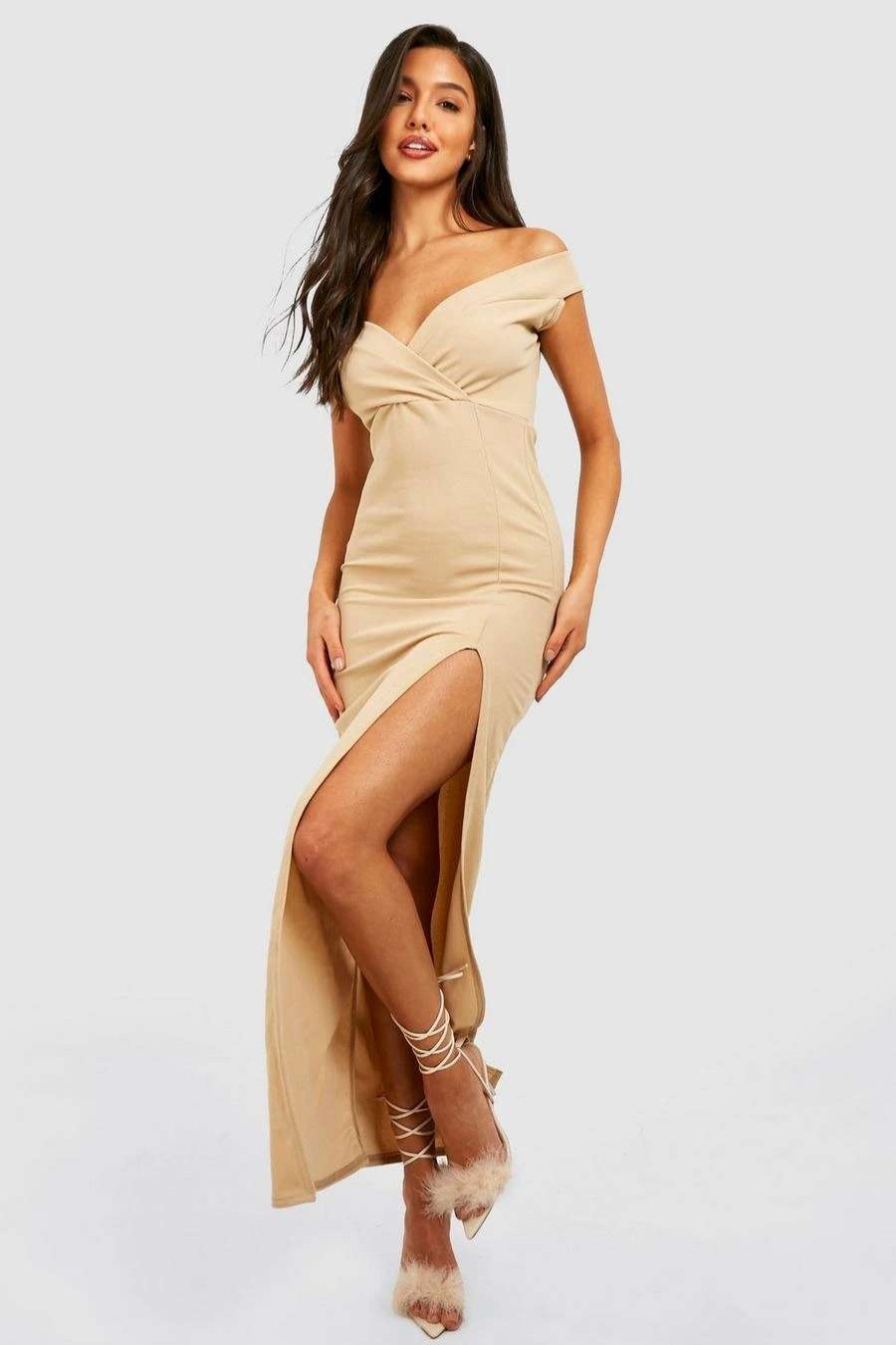 Maxi Dresses * | Wrap Off The Shoulder Maxi Bridesmaid Dress