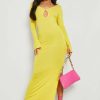 Maxi Dresses * | Petite Keyhole Plunge Long Sleeve Maxi Dress