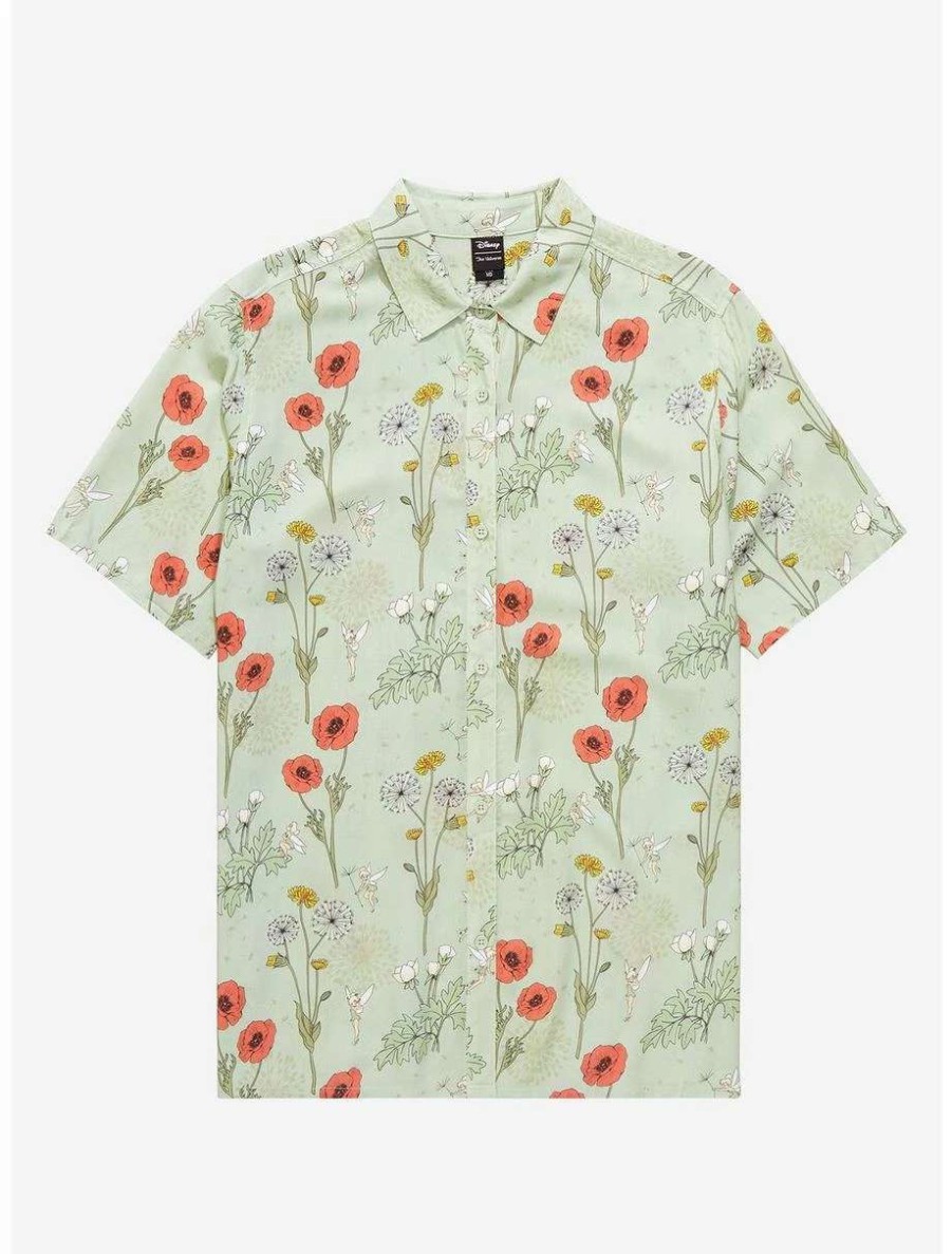 Button-Up Tops * | Her Universe Disney Peter Pan Tinker Bell Floral Plus Size Woven Button-Up Boxlunch Exclusive