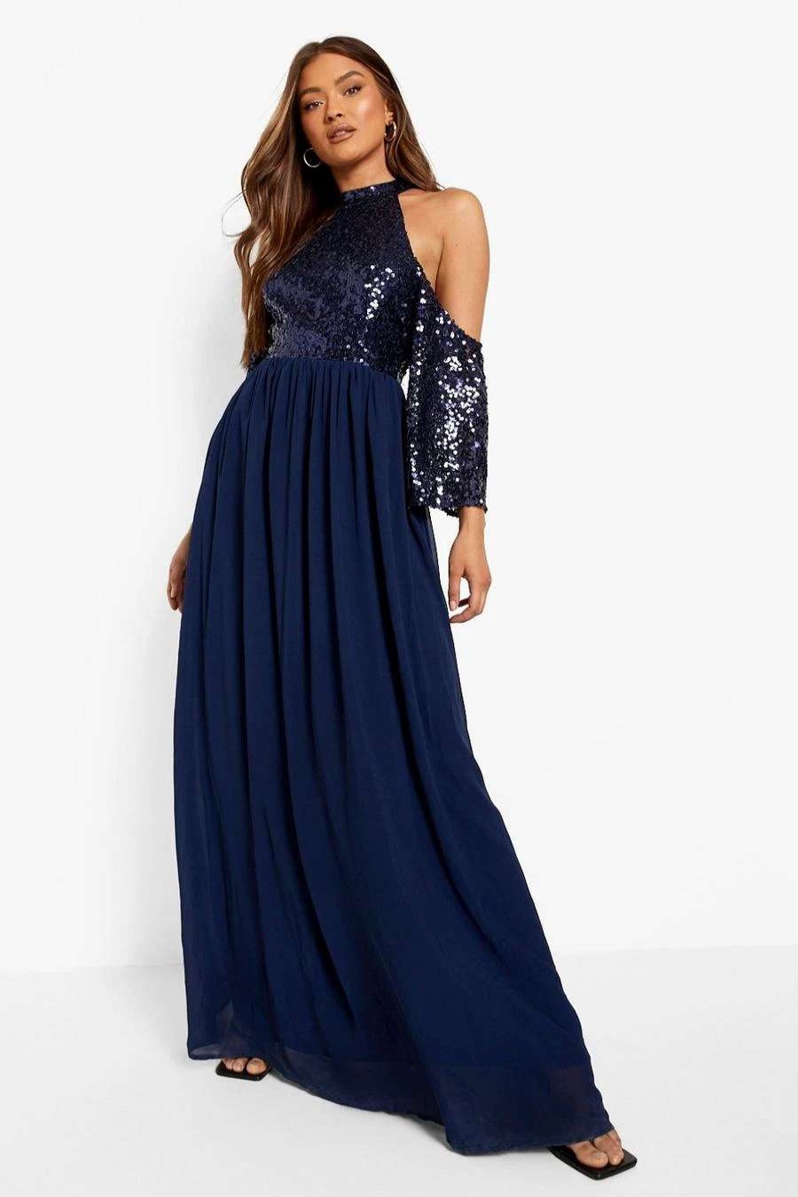 Maxi Dresses * | Sequin Cold Shoulder Maxi Dress