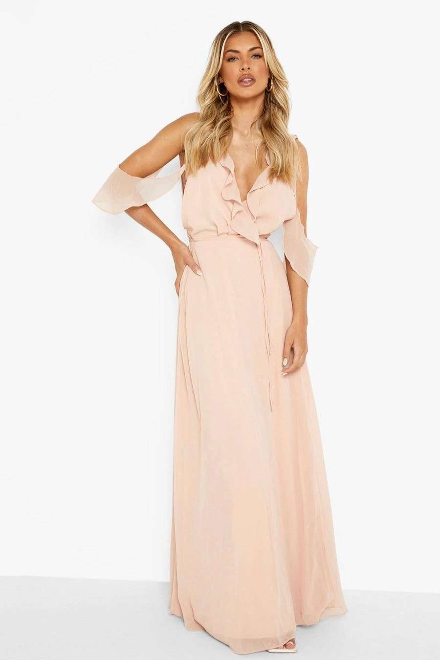 Maxi Dresses * | Chiffon Frill Wrap Maxi Bridesmaid Dress